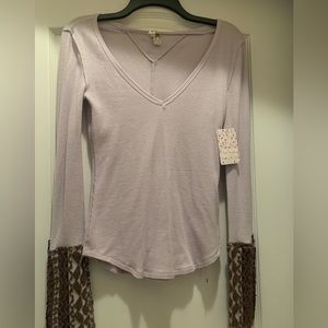 Free People Lavender Art School Thermal Cuff Top XS